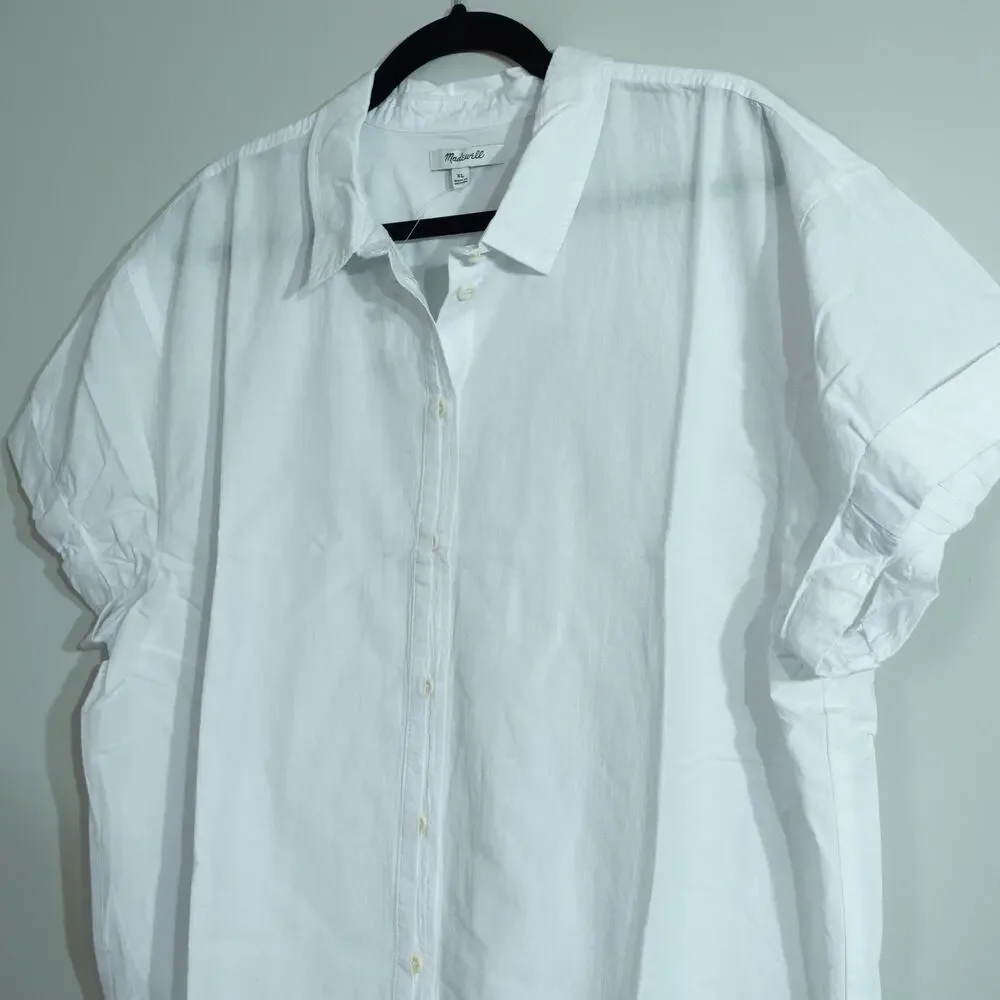 NWT Madewell White Button Short Sleeve Cotton Linen Blend Slim Central Shirt-XL - Picture 8 of 15